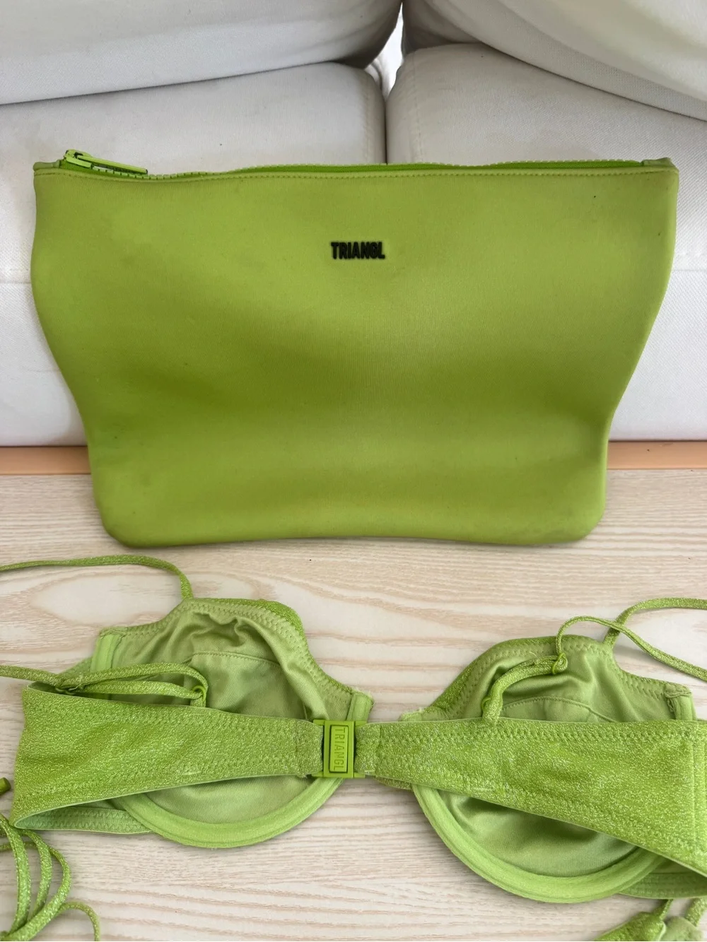Triangl Mala Lime Green Shimmer Bikini Set with Neoprene Pouch